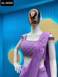 Las mujeres más hermosas usan una secuencia pesada y un trabajo de bordado listo para usar, colecciones de Sari de ropa de fiesta con parche Sari DE TRABAJO - Product Image 4