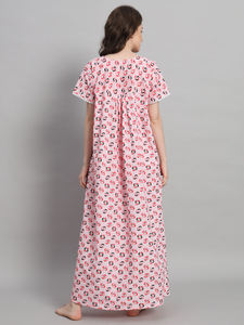 Chemise de nuit en dentelle 100% coton pour femmes, manches courtes, longueur intégrale, tissu respirant, imprimé floral, décontractée, douce, printemps, automne, été - Product Image 6