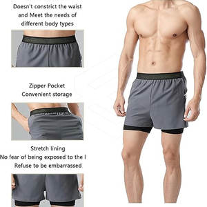 Pantalones cortos deportivos de doble capa OEM para hombre, nuevo diseño, estilo callejero, patrón sólido, poliéster, hechos al mejor precio - Product Image 5