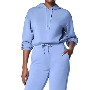 Sudadera con capucha de alta calidad personalizada para mujer, conjunto de dos piezas, entrenamiento corto de gran tamaño, cordón de manga larga de verano - Product Image 1