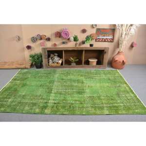 Tapis Turc Vintage Moderne Grand 5.4 X 9.1ft Laine Vert Patchwork Design Latex Support Rectangle Zone pour Couloir Chambre - Product Image 3