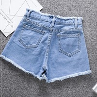 Celana pendek Jeans musim panas wanita, celana pendek Denim desain kustom Premium baru untuk wanita