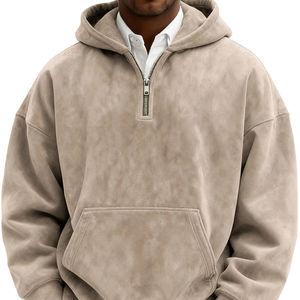 Suéter de Algodón con Capucha y Cremallera, Estilo Americano, Color Sólido, Lavado, Informal, para Hombre, Invierno - Product Image 1