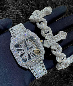 Latest Fashion Square <b>Men</b> Watch 14K <b>Gold</b> Finish Lab Grown Diamond VVS Clarity Mechanical Quartz Smart <b>White</b> Dial with <b>Bracelet</b> - Product Image 5