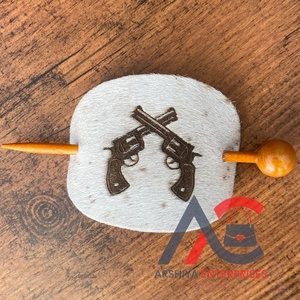 Laser Engraved 100% Genuine Handmade Leather <b>Hair</b> Barrette with Wooden <b>Slide</b> Top Quality Luxury Designer <b>Hair</b> Barrette for Women - Product Image 1