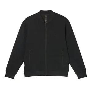 Elegant Embossed Letter Jacquard Zip-Up <b>Bomber</b> <b>Jacket</b> Smart Casual Crew Neck Unisex Breathable with <b>Suede</b> Logo and Hem - Product Image 4