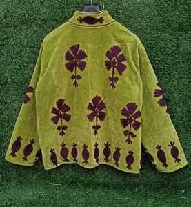 <b>Womens</b> <b>Velvet</b> Ethnic <b>Jacket</b> With Repeated Geometric Motif Embroidery Full Sleeves Stand Collar And Button Front Closure - Product Image 2