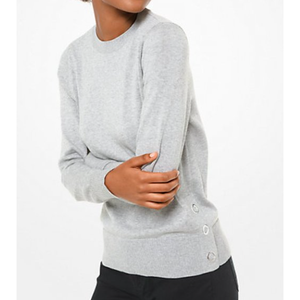 Maglione da donna Michael Kors grigio XS con orlo a bottone, alta qualità, traspirante, casual ed elegante per autunno e inverno, con logo frontale - Product Image 2