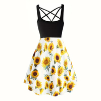 Vestido Midi Elegante de Verano para Mujer, Satinado, Corte en A, Cuello en V, Manga Corta, Estampado Floral Digital, Ecológico, Antiarrugas, con Dobladillo Cruzado, Estilo Vintage