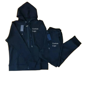 Conjunto de chándal de algodón puro para hombre con logotipo bordado personalizado Sudadera con capucha para hombre Cremallera Old Money Pullover Cárdigan informal deportivo Conjunto de 2 piezas - Product Image 2