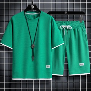 Chándal holgado informal de verano para hombre, camiseta transpirable de Color sólido + Pantalones cortos, 2025 - Product Image 1