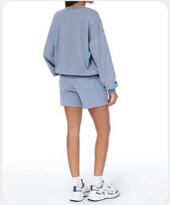 Conjunto de 2 piezas de moda informal con logotipo personalizado 2025, sudadera para correr, pantalones de chándal, chándal de algodón para mujer - Product Image 2