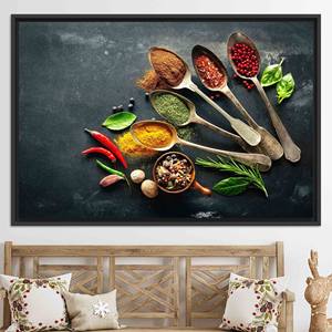 Impresión en lienzo de especias: decoración moderna para pared de cocina, arte en vidrio templado, lienzo con marco negro - Product Image 1