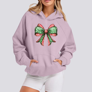 เสื้อสเวตเตอร์ถักลายซานต้ามีฮู้ดผ้าฟลีซสีม่วงโอเวอร์ไซส์สำหรับผู้หญิงผ้าคาดไหล่ตกดีไซน์รูปโบว์ผ้าแคนตาสำหรับฤดูใบไม้ร่วง - Product Image 2