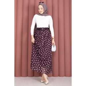 Summer Plain Straight <b>Skirt</b> <b>Elastic</b> Waist Polka Dot Chiffon Tulle Plum Breathable Digital Printed Made Spandex Knitted Fabric XS - Product Image 3
