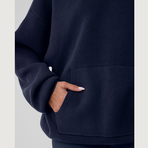 Sweat-shirt à capuche en tricot pour femme, motif uni, doublure anti-rides, coupe ample, imprimé boucle française, taille plus - Product Image 3