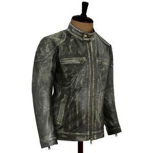 Veste en cuir pour homme FADE, veste en cuir café, veste de moto pour homme, streetwear tendance, veste de motard, coupe ajustée, veste d'automne et d'hiver - Product Image 2