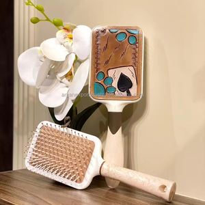 Vintage Designer <b>Engraved</b> Handcrafted Real Leather Western Hairbrush Exclusive High Quality Hand Painted Vintage Gift Accessory - Product Image 2