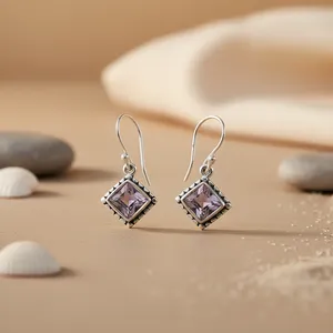 Bijoux en argent 925 pour femmes, élégantes boucles d'oreilles pendantes en améthyste, accessoire de mode - Product Image 3