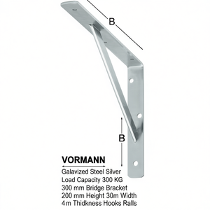 VORMANN Galvanized Steel Silver Load Capacity 300 KG 300 mm Bridge Bracket 200 mm Height 30 mm Width 4 mm Thickness <b>Hooks</b> <b>Rails</b> - Product Image 3