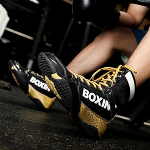 รองเท้าชกมวยหนังแท้คุณภาพสูงสำหรับผู้ชาย รองเท้าลำลองหุ้มข้อสูง กันลื่น เหมาะสำหรับเยาวชน ฝึกซ้อมมวยปล้ำ ศิลปะการต่อสู้ สวมใส่สบาย น้ำหนักเบา - Product Image 3