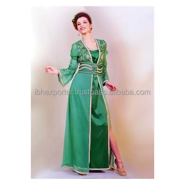 Nueva llegada mujeres musulmanas kimono Color Verde abaya Maxi vestido caftán islámico vestido de fiesta