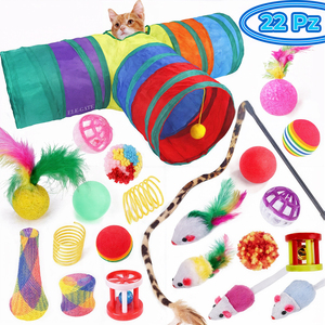 Set di 22 Giocattoli Ecologici per Gatti: Tunnel Tripli, Palline in Peluche, Topolini e Giochi Laser a Tema Animazione - Product Image 2
