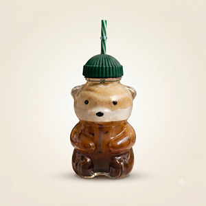 <b>Cute</b> <b>Bear</b> Glass Tumbler with Green Cap Straw 550ml Reusable Dishwasher Microwave Safe Single Wall Drinkware for Kids Party Gift - Product Image 2