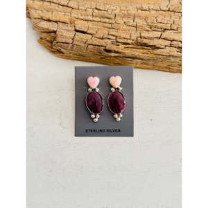 Boucles d'oreilles pendantes Navajo faites à la main en argent sterling et pierres multicolores, motif cœur - Product Image 1