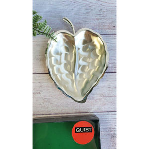 Large Textured Decorative Leaf Shape Metal Platter Perfect <b>For</b> Elegant Fruit <b>Display</b> Or Luxurious Dessert Presentation - Product Image 3