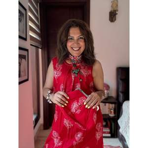 Conjunto de Kurta Casual sin Mangas para Mujer, Color Rojo Rosa, Transpirable, de Algodón/Fibra de Bambú, Cuello Redondo, para Primavera/Verano - Product Image 5