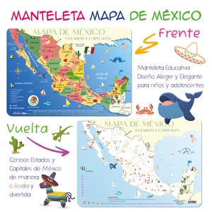 Mappa del Messico educativo tovaglietta per bambini e ragazzi, tovaglietta bianca - Product Image 2