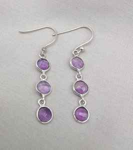 Boucles d'oreilles en améthyste, argent sterling 925, plaqué rhodium, cadeau pour femme - Product Image 2