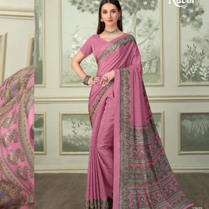 Saree en soie douce de créateur indien et pakistanais beau design traditionnel imprimé numérique élégant mariage décontracté/tenue de fête - Product Image 1