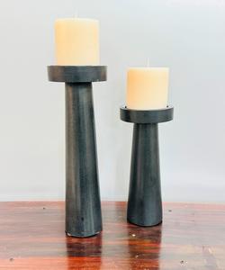 Farmhouse Pillar Candle Holder Set of 2 Wood Decorative Candlesticks Pedestal Centerpieces for Fireplace <b>Coffee</b> Bar Dining <b>Table</b> - Product Image 5