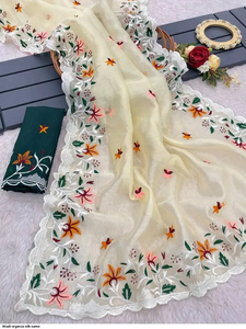 Khadi Organza lụa đẹp dân tộc Saree thiết kế phụ nữ bên mặc Sari với áo - Product Image 6