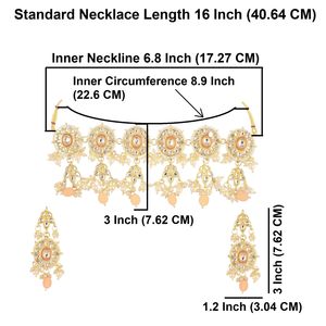 India tradicional cristal Kundan gargantilla collar gota pendiente conjunto de joyas para mujeres, melocotón - Product Image 4