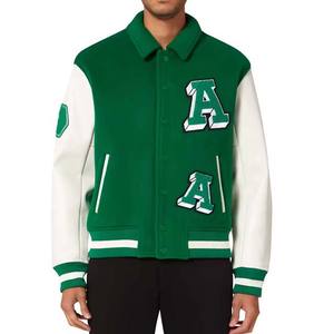 Veste de baseball en cuir sur mesure à épaules tombantes Mode masculine Veste varsity décontractée Coupe ajustée Bomber pour homme - Product Image 1