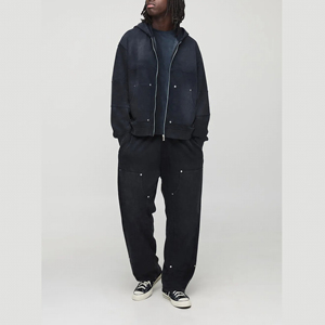 Survêtement imprimé personnalisé en polyester/coton, décontracté, pour l'automne, la salle de sport, la course à pied, avec bordure blanche, séchage rapide, coupe-vent, noir - Product Image 4