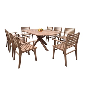 Commercial Teak <b>Wood</b> Outdoor Furnitur Modern Patio <b>Chairs</b> with Oval Dining <b>Table</b> for Hotel From Indonesia - Product Image 3