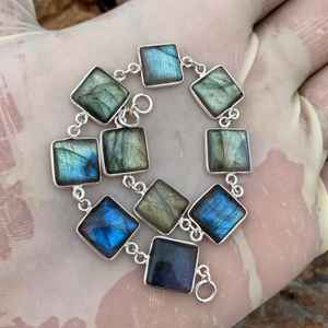Labradorite Gemstone <b>Bracelet</b> Cushion Cut 925 Sterling Silver 8 Inch Handmade Unique Fashion Jewelry Gift For <b>Women</b> Men - Product Image 1
