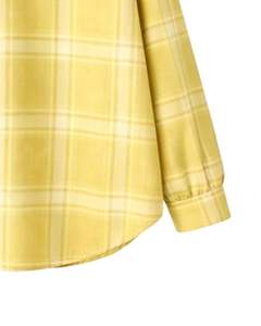 Camisa Oversize de Franela a Cuadros para Mujer, Amarilla, Manga Larga, Casual, con Bolsillos, Suave, para Otoño e Invierno, Venta al por Mayor - Product Image 5