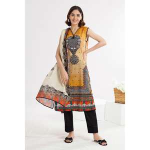 Conjunto de Traje de Tela Estampada de 3 Piezas en Color Beige Sin Costuras para Mujer - Product Image 3