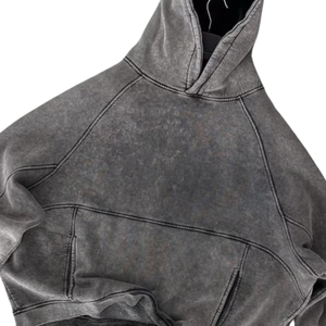 Sweat à capuche en détresse pour hommes, gris délavé, pull surdimensionné, sweat à capuche en coton polaire, streetwear uni, logo personnalisé en vrac, vente en gros - Product Image 5