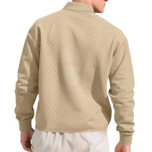Suéter Polo Beige de Manga Larga para Hombre, Estilo Vintage, Textura Tejida, Color Caqui, Corte Ajustado Informal, Abrigado para Invierno, Prendas de Moda de Lujo - Product Image 2