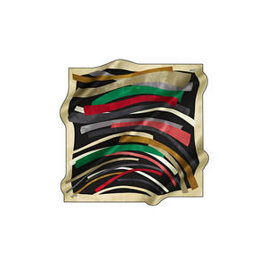 Black Cotton Silk Crepe Satin Square Striped Scarf - Product Image 1