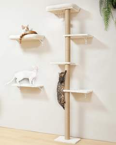 Eco-Friendly <b>Cat</b> <b>Wall</b> Shelves 4-Level 70-Inch Stable <b>Wall</b> Mounted <b>Cats</b> Furniture Set Kitten Scratching Post Wood Sisal Soft - Product Image 1