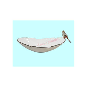 Milieu du siècle moderne blanc argent métal fleur bol haute qualité personnalisable oiseau illustration pour mariage soupe vaisselle vaisselle - Product Image 1