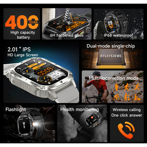 AK80 สมาร์ทวอทช์ 2.01 นิ้วจอแสดงผล IPS IP68 กันน้ำบลูทูธโทรออกติดตามการออกกำลังกายสำหรับผู้ชายผู้หญิง - Product Image 3