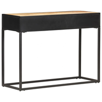 Furnitur Ruang Tamu Desain Modern Finishing Hitam Alami Meja Konsol Lipat Dua Laci Rotan Kayu Mangga Solid Kasar Hotel